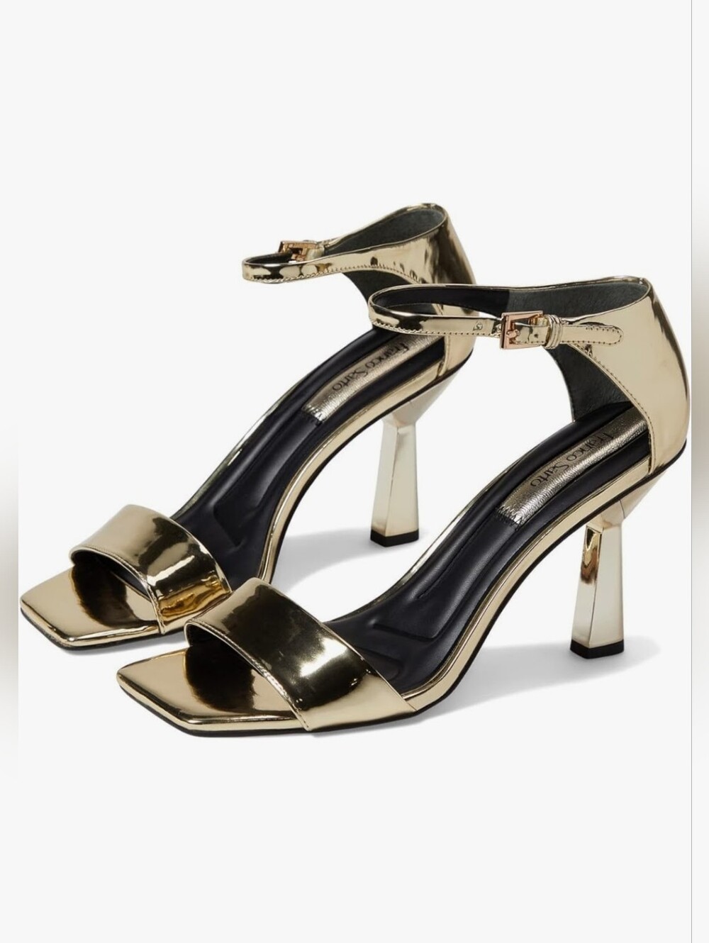 Franco Sarto Remedy Ankle Strap Dress Sandals in Liquid Gold Size 8